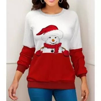 Женская толстовка с капюшоном «Рождественский снеговик» с модным принтом, повседневные толстовки с длинными рукавами и круглым вырезом, женские топы S