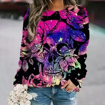 Женская толстовка с капюшоном с 3D-принтом на Хэллоуин и длинными рукавами, свободная толстовка с круглым вырезом на осень/зиму S