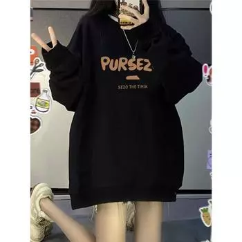 Женская толстовка с капюшоном с буквенным принтом, черная, с круглым вырезом, длинными рукавами, свободный, большой размер, пуловер, топ для пары M