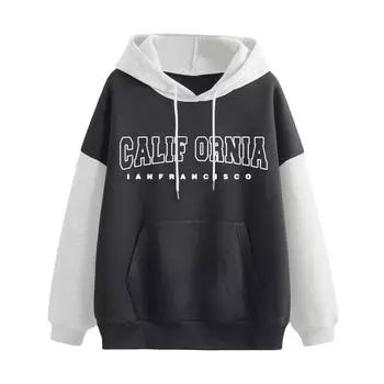 Женская толстовка с капюшоном с длинным рукавом и буквенным принтом, свободная толстовка с капюшоном, повседневная уличная хип-хоп-пуловер, свободная одежда S белый