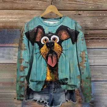 Женская толстовка с капюшоном с длинным рукавом, базовый принт с изображением собаки, толстовка с круглым вырезом, женская одежда, осенние толстовки, повседневная уличная одежда, пуловер S