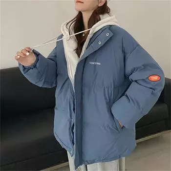 Женская толстовка с капюшоном с длинными рукавами, однотонная свободная поддельная двухкомпонентная куртка с начесом S синий