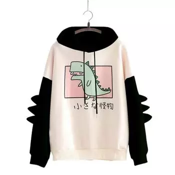 Женская толстовка с капюшоном с принтом динозавра контрастного цвета Campus свободного кроя, теплая толстовка для повседневной носки S красный