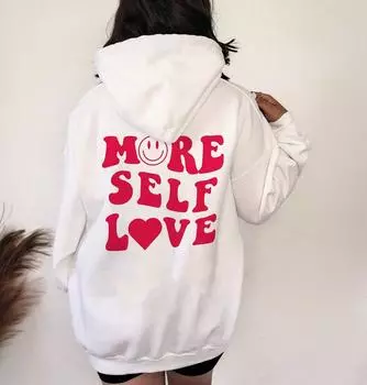 Женская толстовка с капюшоном Self Love, позитивная цитата, толстовка с капюшоном Happy Face, модный повседневный джемпер Tumblr S белый