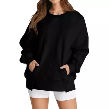 Женская толстовка с капюшоном свободного кроя с круглым вырезом L чёрный