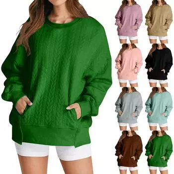 Женская толстовка с капюшоном свободного кроя с круглым вырезом L чёрный