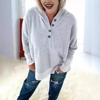 Женская толстовка с капюшоном, свободный топ, осень и зима S серый