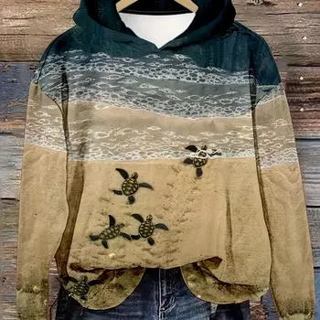 Женская толстовка с капюшоном Turtle Beach Print - Стильная повседневная толстовка с длинным рукавом и художественной графикой - Удобная одежда на все времена года - Мягкий и свободный крой S