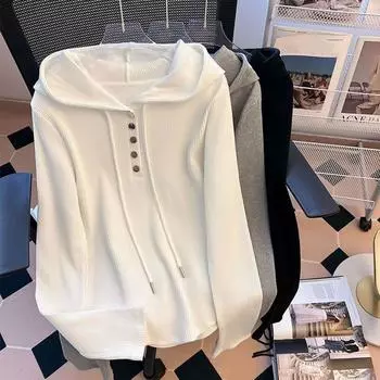 Женская толстовка с капюшоном, удобные однотонные топы, спортивные эластичные толстовки, топы S белый