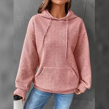 Женская толстовка с капюшоном в клетку с круглым вырезом и карманом, пуловер с длинным рукавом, однотонная куртка S белый