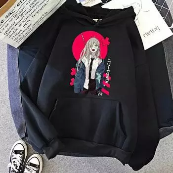 Женская толстовка с капюшоном в стиле аниме «Цепная пила», толстовка в стиле Харадзюку, женский пуловер с длинным рукавом, повседневные топы, пуловер для активного отдыха, молодежная популярная одежда S