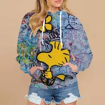 Женская толстовка с капюшоном в стиле аниме «Снупи», весна-лето, женская толстовка с круглым вырезом, 2024, новая модная спортивная одежда для пар S