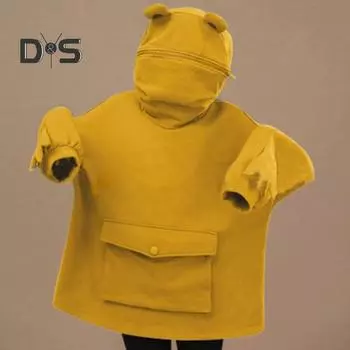 Женская толстовка с капюшоном в виде лягушки, мягкий дышащий полиэстер, свободный покрой, повседневный пуловер на осень-зиму L зелёный