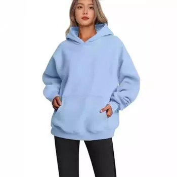 Женская толстовка с капюшоном весна-осень повседневная свободная толстовка с карманом S чёрный