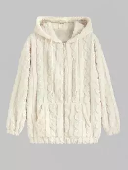 Женская толстовка с капюшоном ZAFUL с карманом на молнии и искусственным мехом с геометрическим узором S света кофе