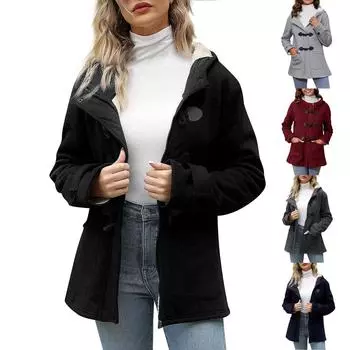 Женская толстовка с капюшоном, зимняя, однотонная, плюс флис, модная, теплая, пальто L чёрный