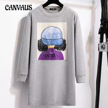 Женская толстовка с круглым воротником больших размеров, весна и осень, свободная, средней длины, рубашка с длинным рукавом, пуловер XL чёрный