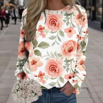 Женская толстовка с круглым вырезом и цветочным принтом в богемном стиле, пуловер с длинными рукавами, осенняя мода, удобные рубашки для тренировок, свободная толстовка XL