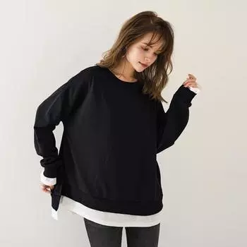 Женская толстовка с круглым вырезом и длинным рукавом, однотонная, свободная посадка, пуловер, топы из двух частей, повседневные спортивные топы с боковыми разрезами M зелёный