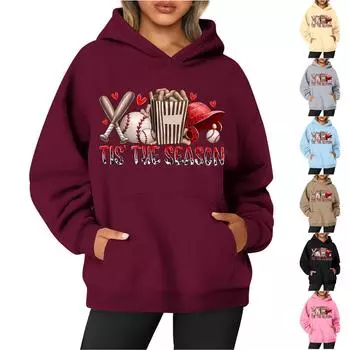 Женская толстовка с круглым вырезом и длинным рукавом с бейсбольным принтом XXXL чёрный