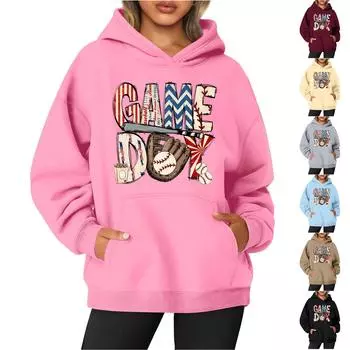 Женская толстовка с круглым вырезом и длинным рукавом с бейсбольным принтом L