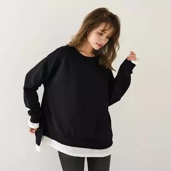 Женская толстовка с круглым вырезом и длинным рукавом, однотонная, свободная посадка, пуловер, топы из двух частей, повседневные спортивные топы с боковыми разрезами M темно-серого