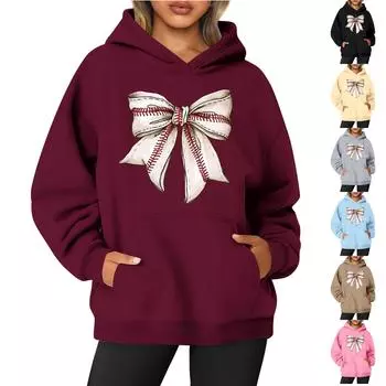 Женская толстовка с круглым вырезом и длинным рукавом с бейсбольным принтом XXL