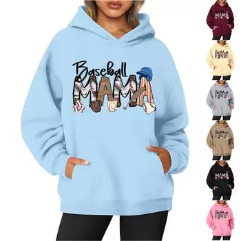 Женская толстовка с круглым вырезом и длинным рукавом с бейсбольным принтом M