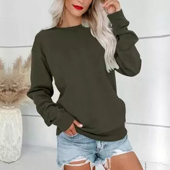 Женская толстовка с круглым вырезом и длинным рукавом, модная, универсальная, приятная на ощупь, повседневная, из полиэстера, однотонная, женская, уличная S розовый