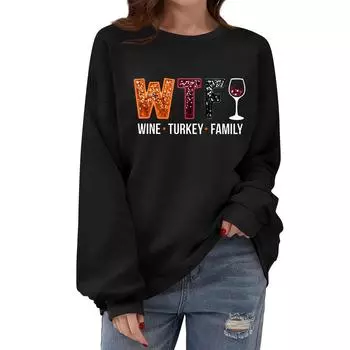 Женская толстовка с круглым вырезом и длинными рукавами, с принтом ко Дню благодарения L чёрный