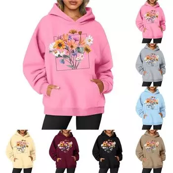 Женская толстовка с круглым вырезом и длинными рукавами с цветочным принтом XXL