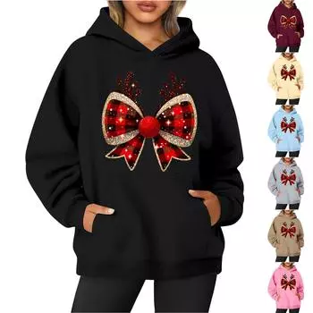 Женская толстовка с круглым вырезом и длинными рукавами с рождественским принтом XL винный