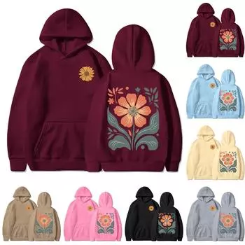 Женская толстовка с круглым вырезом и длинными рукавами с цветочным принтом L