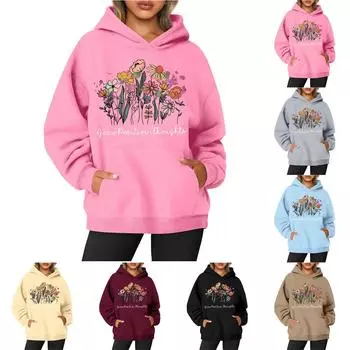 Женская толстовка с круглым вырезом и длинными рукавами с цветочным принтом S
