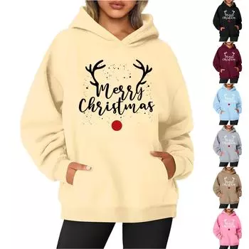 Женская толстовка с круглым вырезом и длинными рукавами с рождественским принтом XXL