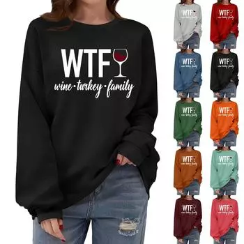 Женская толстовка с круглым вырезом и длинными рукавами, с принтом ко Дню благодарения L винный