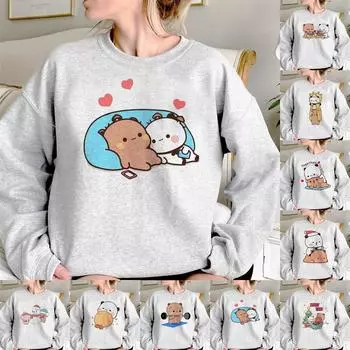 Женская толстовка с круглым вырезом и длинными рукавами с принтом и капюшоном L бежевый