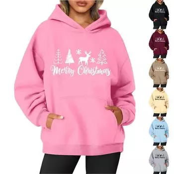 Женская толстовка с круглым вырезом и длинными рукавами с рождественским принтом XXXL чёрный