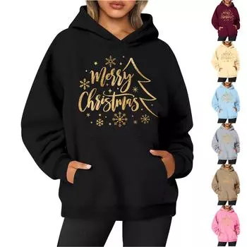 Женская толстовка с круглым вырезом и длинными рукавами с рождественским принтом XXXL винный