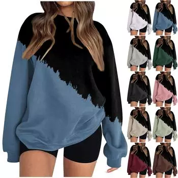 Женская толстовка с круглым вырезом и длинными рукавами с принтом, повседневные базовые топы больших размеров, спортивный пуловер S