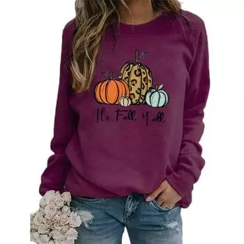 Женская толстовка с круглым вырезом и длинными рукавами с принтом тыквы на Хэллоуин S