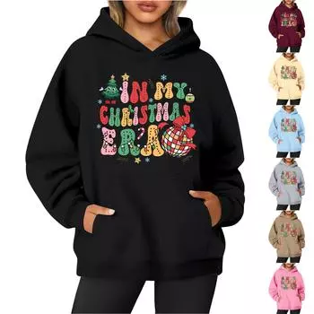 Женская толстовка с круглым вырезом и длинными рукавами с рождественским принтом S винный