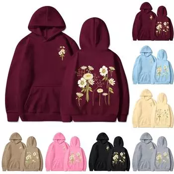 Женская толстовка с круглым вырезом и длинными рукавами с цветочным принтом S винный