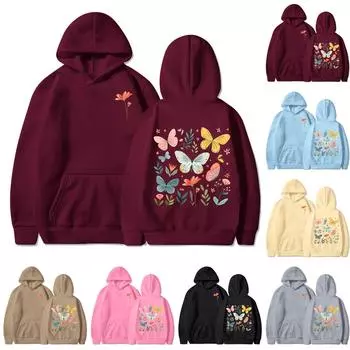 Женская толстовка с круглым вырезом и длинными рукавами с цветочным принтом XXL чёрный