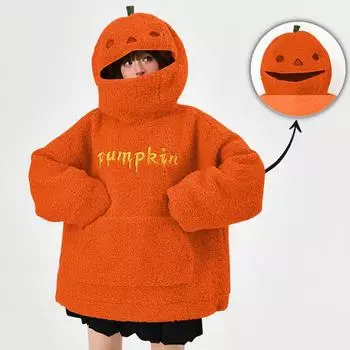 Женская толстовка с круглым вырезом и капюшоном на осень, двухсторонняя флисовая симпатичная толстовка на Хэллоуин M оранжевый
