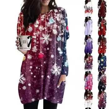 Женская толстовка с круглым вырезом и принтом, платье-рубашка с длинными рукавами и принтом, пуловер свободного покроя, свободный крой, топы с карманами XXL