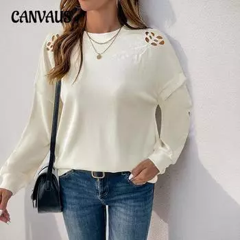 Женская толстовка с круглым вырезом, повседневный свитер с длинным рукавом, облегающий топ с вышивкой и лоскутным принтом S белый