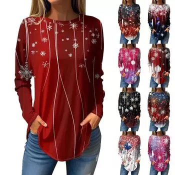 Женская толстовка с круглым вырезом, с длинным рукавом, модная, повседневная, с 3D-принтом, с простым рождественским подарочным узором, для рождественской вечеринки S