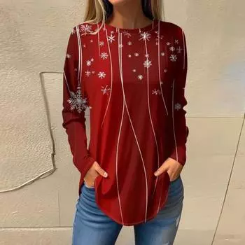 Женская толстовка с круглым вырезом, с длинным рукавом, модная, повседневная, с 3D-принтом, с простым рождественским подарочным узором, для рождественской вечеринки S