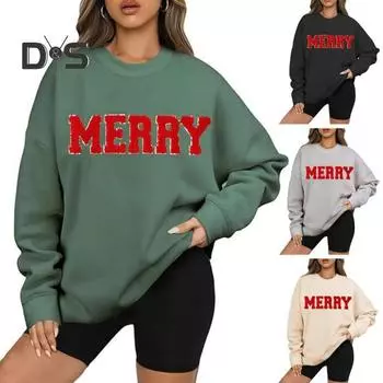 Женская толстовка с круглым вырезом, средней длины, свободный топ с узором из монограмм, эластичные манжеты и подол, в стиле хип-хоп, для езды на работу и отдыха, пуловер S зелёный